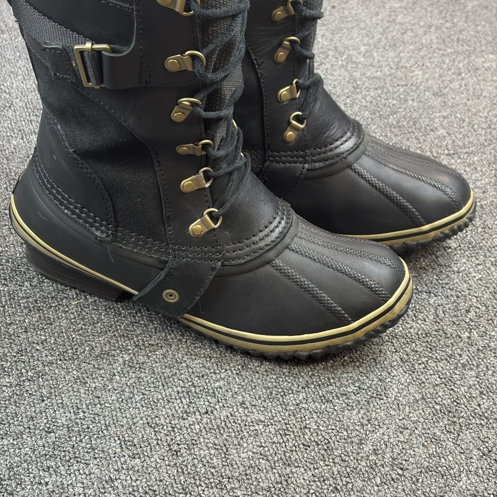 Sorel Conquest Carly Women's Size 10 Tall Lace Up Boots Black Leather Waterproof - Picture 5 of 14